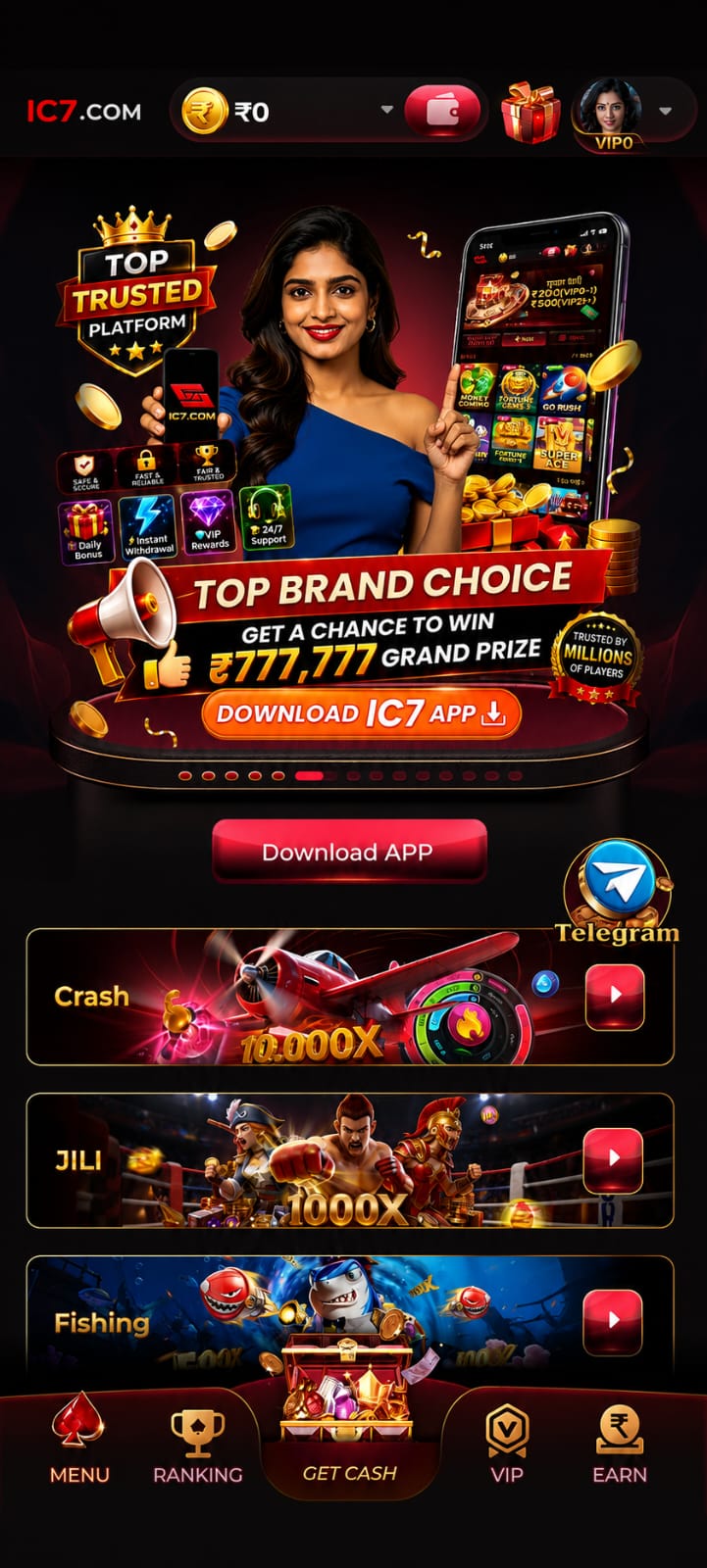 IC7 Game platform image with a premium gaming interface and secure mobile access.